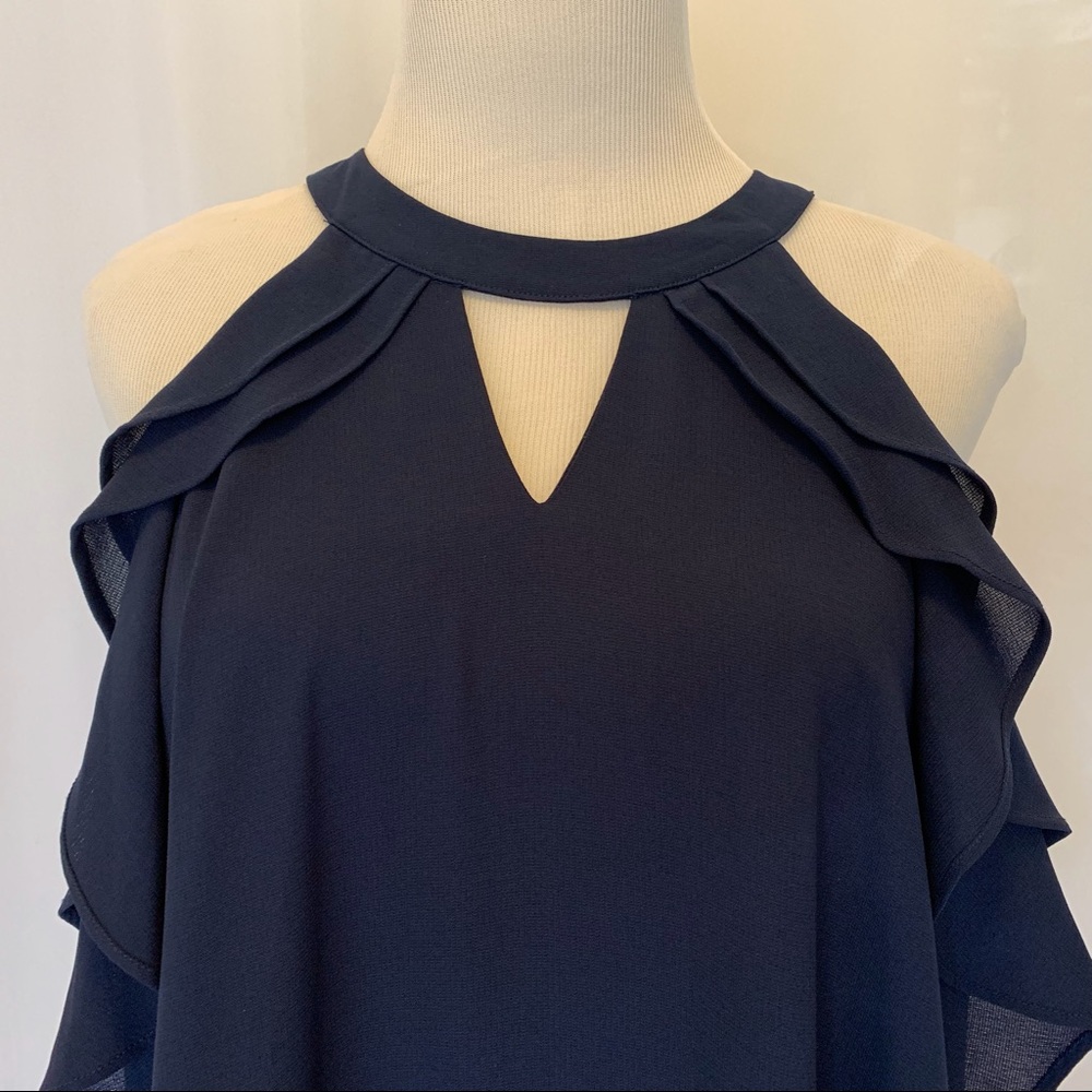 Doe & Rae NWT Sample Navy Mini Dress Ruffles - Picture 4 of 7